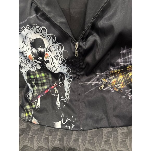 Rave EDC Biker Anime Zip-Front Black Sleeveless Top Pockets Plaid Accents By Mes - Picture 2 of 9